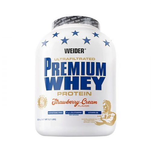 Premium Whey Protein fehérjepor - 2,3 kg - eper-tejszín